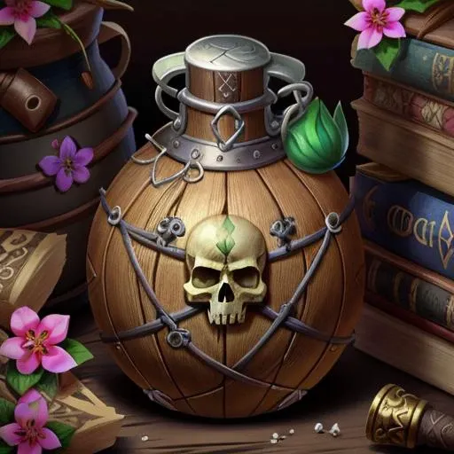 <lora:icon01_:0.6> poison flask with skull label, item, fantasy art
