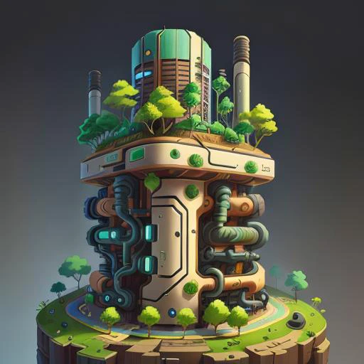 <lora:icon01_:0.6> <lora:solarpunkai_v20:0.4> industrial tower, isometric, cartoon illustration, (Green-Powered:0.4), (SolarPunkAI:0.4) ;