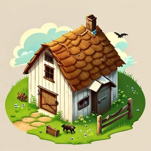 <lora:icon01_:0.6> farm house, cartoon, illustration