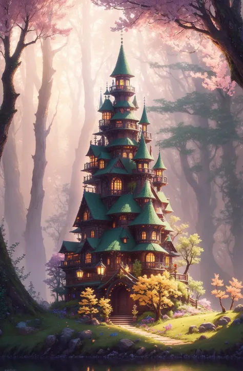 masterpiece, best quality, high quality,extremely detailed CG unity 8k wallpaper, An enchanting and dreamy scene of a fantasy forest, with towering trees, glowing mushrooms, and hidden fairy glens, creating a sense of mystique and enchantment, artstation, digital illustration, intricate, trending, pastel colors, oil paiting, award winning photography, Bokeh, Depth of Field, HDR, bloom, Chromatic Aberration ,Photorealistic,extremely detailed, trending on artstation, trending on CGsociety, Intricate, High Detail, dramatic, art by midjourney