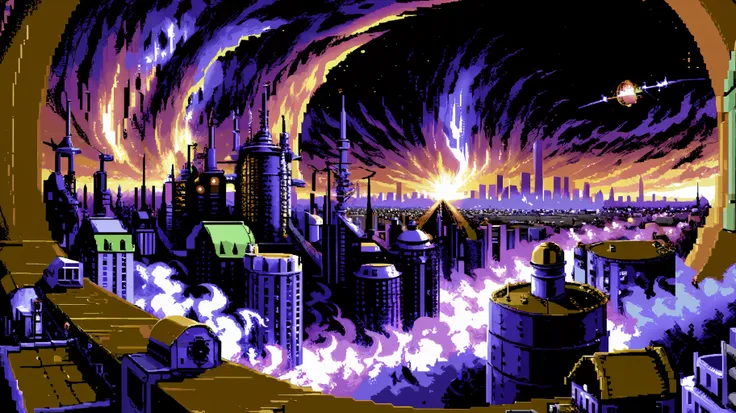 masterpiece, best quality,pixel art,low contrast,
lisa held up the barrel and attacked the distant city,
 <lora:c64Graphics_v10:0.8>