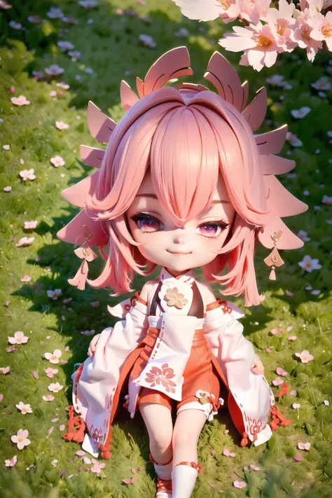 (masterpiece),(best quality), (8k, RAW photo, best quality), (ultra-detailed), (full body:1.2), (Soft light and shadow), 1girl, yae miko, chibi, (beautiful detailed face), (detailed body), (beautiful detailed eyes), pink hair, smile, one eye closed, outdoors, wide grass field, <lora:blindbox_V1Mix:1> <lora:yaeMikoRealistic_yaemikoMixed:1>