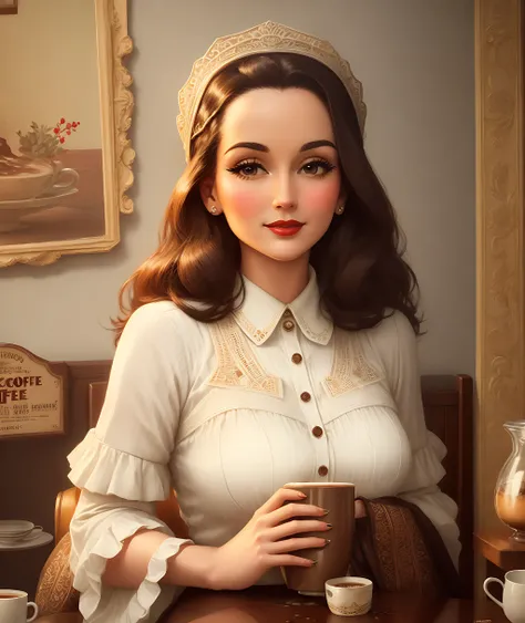 1940's ad for coffee, masterpiece, best quality, intricate detail