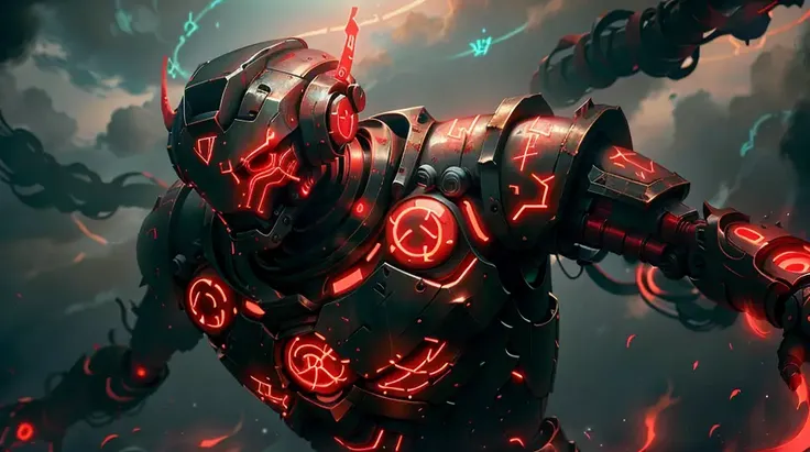<lora:GlowingRunesAIV6:.7>, GlowingRunesAIV2_red robot