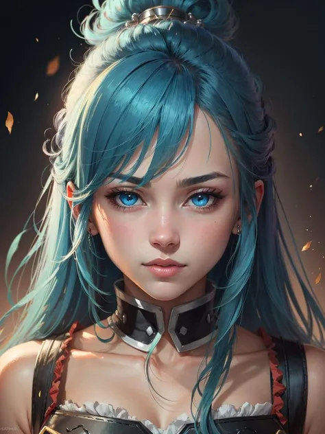 masterpiece, best quality, highres, aqua \(konosuba\), portrait, blue hair, blue eyes, long long hair, highly detailed, artstation, concept art, matte, sharp focus