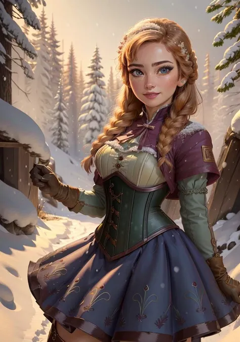 (AnnaWaifu:1), smile, cute, cute pose, looking at viewer, thick thighs, (gloves, dress, boots, corset:1.2),
(realistic:1.2), (realism), (masterpiece:1.2), (best quality), (ultra detailed), (8k, 4k, intricate),(full-body-shot:1),(Cowboy-shot:1.2), (85mm),light particles, lighting, (highly detailed:1.2),(detailed face:1.2), (gradients), sfw, colorful,(detailed eyes:1.2),
(detailed ladscape, forest, snow, lantern:1.2),(detailed background),detailed landscape, (dynamic angle:1.2), (dynamic pose:1.2), (rule of third_composition:1.3), (Line of action:1.2), wide shot, daylight, solo,
<lora:Anna_character-20:0.6>