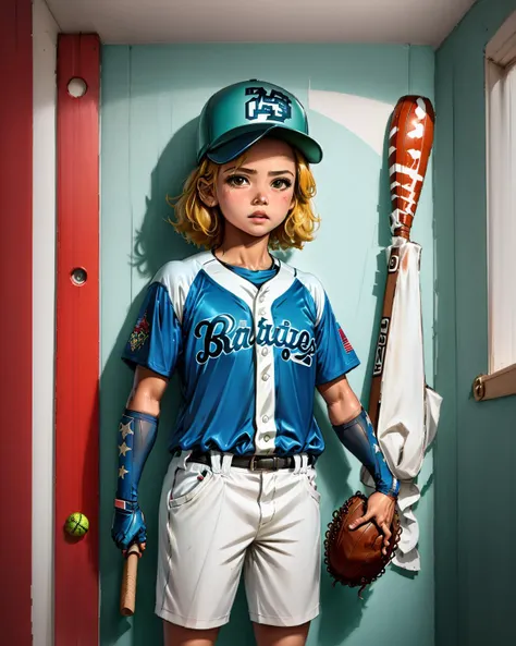 best quality, chibi, <lyco:inboxgirl_V2.1_loha-000022:0.8> , inbox\(ttp\), a cute baby_girl,baseball_uniform, hold a bat, child room,well_ordered wall, simple blue background, one ball, champion_trophy, champion ring, clear image, realistic,high quality,high contrast,
