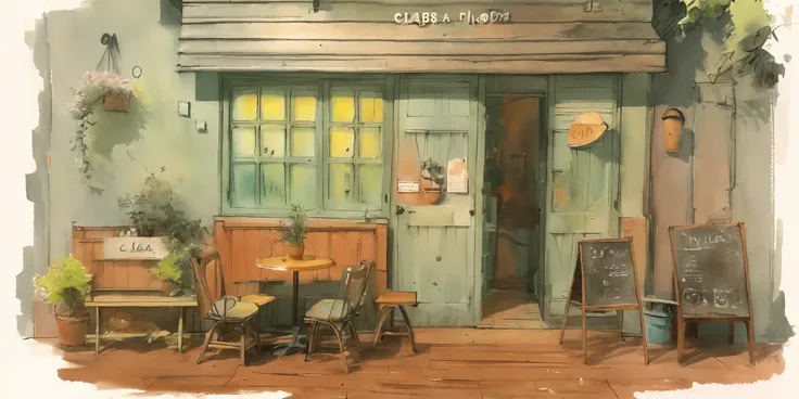 cat,flower, no_humans, window, chair, table, plant, scenery, door, potted_plant, stool, vase, flower_pot, cafe, cutebuild style <lora:cutebuild:1>