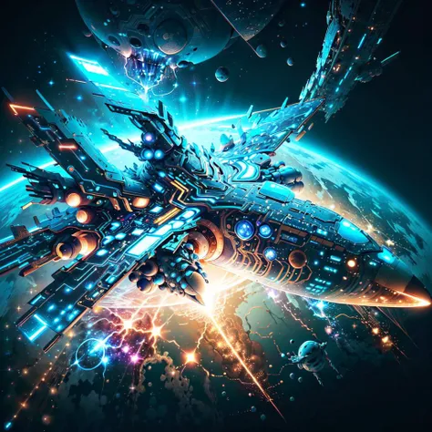 <lora:CircuitBoardAI:.9>, CircuitBoardAI spaceship, in space, stars in background