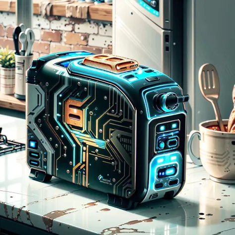 <lora:CircuitBoardAI:.9>, CircuitBoardAI toaster in kitchen