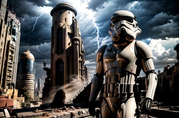 (best quality:1.1), (masterpiece:1.1), detailed, perfect anatomy,morning, natural lighting,
1 storm trooper posing for camera,
city ruins background, <lora:storm trooper:0.85>, <lora:Environment - StarWars:0.7>,