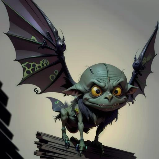 (masterpiece),(best quality),(ultra-detailed), goblin ,<lora:goblin:0.7>, 1 goblin fly in dark black sky,a wing,