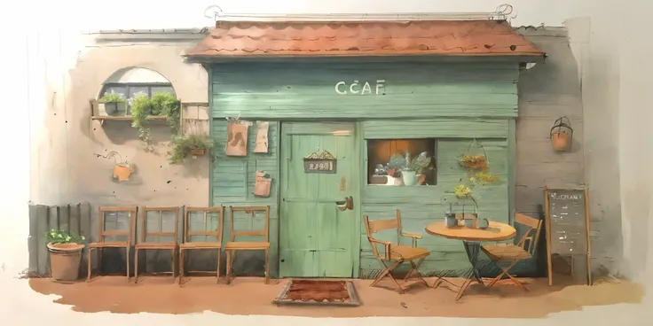 cat,flower, no_humans, window, chair, table, plant, scenery, door, potted_plant, stool, vase, flower_pot, cafe, cutebuild style <lora:cutebuild:1>
