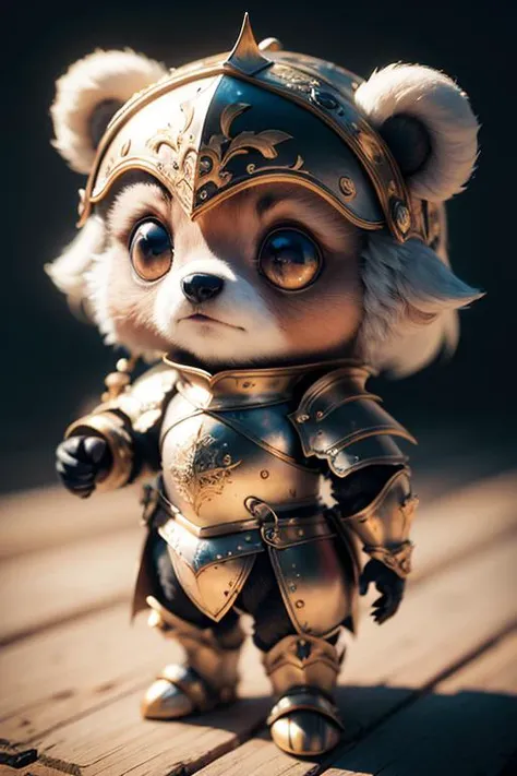 3dcreature cute bear wearing knight armor with detailed floral ornament, 1boy, big eyes, chibi, Photorealistic, Hyperrealistic, Hyperdetailed, analog style, hip cocked, demure, low cut, black lace, detailed skin, matte skin, soft lighting, subsurface scattering, realistic, heavy shadow, masterpiece, best quality, ultra realistic, 8k, golden ratio, Intricate, High Detail, film photography, soft focus <lora:3dcreature:0.6>