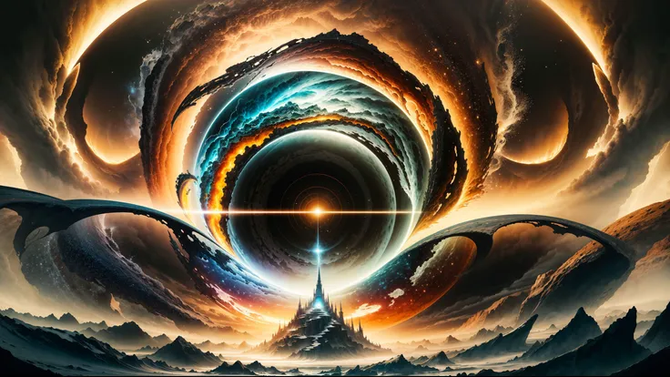 ((best quality)), ((masterpiece)), edge of chaos, (morphing reality:0.7), miraculous surreal landscape, floating islands, ethereal vortex, unbelievable fantastical creatures, masterpiece quality, mysteries of universe, whirlpool of energy, magical phenomenon, illusionary balance, ultra detailed, absurdres, composition, scale, perspective, scenery, light, color, texture, beauty, wonder, 8k, official art