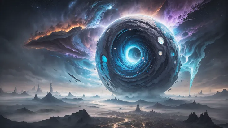 ((best quality)), ((masterpiece)), edge of chaos, (morphing reality:0.7), miraculous surreal landscape, floating islands, ethereal vortex, unbelievable fantastical creatures, masterpiece quality, mysteries of universe, whirlpool of energy, magical phenomenon, illusionary balance, ultra detailed, absurdres, composition, scale, perspective, scenery, light, color, texture, beauty, wonder, 8k, official art