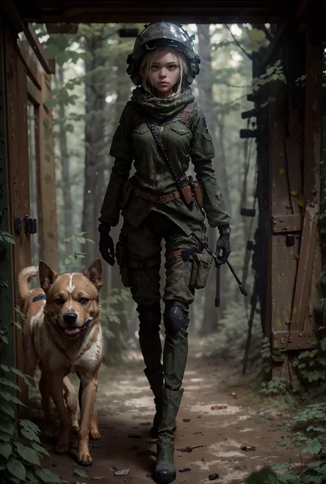 Beautiful slavic blonde sniper woman jacket, boots, no pants, no shirt, with sniper rifle, standing in rainy foggy woods with smoke in background. tall, skinny. (highly detailed skin, visible pores, short hair, freckles) ((cute)) (insanely detailed, bloom:1.5) (volumetric fog, smoke) (highest quality, 4k), photographed on a Sony Alpha 1, EF 85mm lens, f/2.8, hard focus, (photorealistic:1.4) (detailed pupils:1.1), masterpiece, (detailed face and eyes) (sexy) (full length view:2.0) 50caliber rifle. (detailed face) (detailed anus) (detailed vagina) (((combat helmet, combat boots))), little breasts, puffy nipples, perky breasts. (dog tags:1.5) <lora:50CaliberV2:1> <lora:perkyBreasts_v10:0.7> skin painted with camouflage pattern, combat camouflage paint on entire body. ak-47, m-16, ar-15, schmiesser, barrett (wide angle view:1.4)