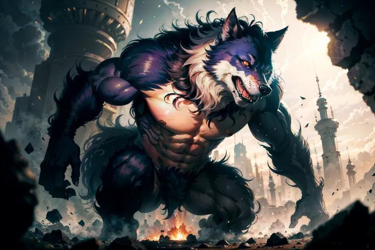 giant werewolf in alien planet), hyper realistic photography, detailed