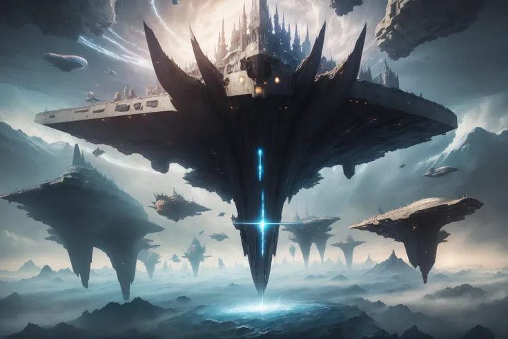 ((best quality)), ((masterpiece)), edge of chaos, (morphing reality:0.64), miraculous surreal landscape, floating islands, unbelievable fantastical creatures, [[[astral vortex]]], (armada, various fantasy flying vessels:1.65), (space fighters), masterpiece quality, mysteries of universe, (whirlpool of energy:0.64), magical phenomenon, illusionary balance, (ultra detailed), dynamic angle, dramatic atmosphere, absurdres, foreground, middle ground, background, light, color, texture, beauty, wonder, 8k, official art
