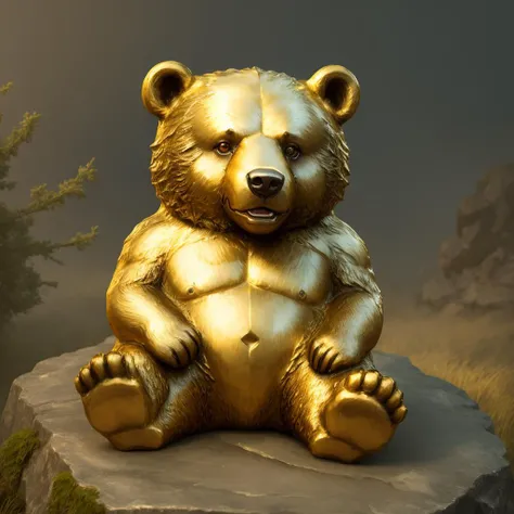 a bear, <lora:goldcarvingcd-000008:0.6>, goldcarvingcd, high quality, masterpiece, realistic, photorealistic, long-focus, outdoors, full body