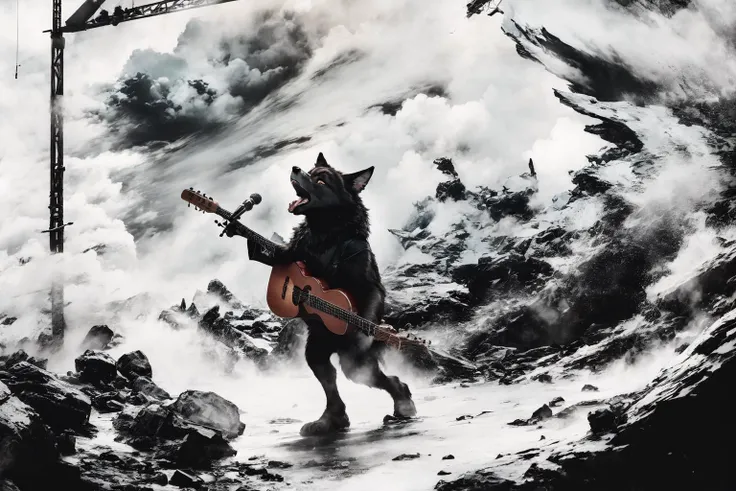 black wolf shout oneself hoarse Singing, zootopia, rock and roll, sunglasses, rocker outfit, dynamic pose, stage, light,
<lora:LowRA:0.8>