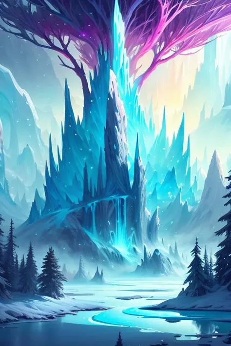 <lora:icestyle_model:0.5> icestyle mystical and epic landscape, featuring a fantastical and surreal world of floating islands, giant trees, and mythical creatures, that transport the viewer to a world of imagination and wonder, artstation, digital art, intricate, trending, bright colors
