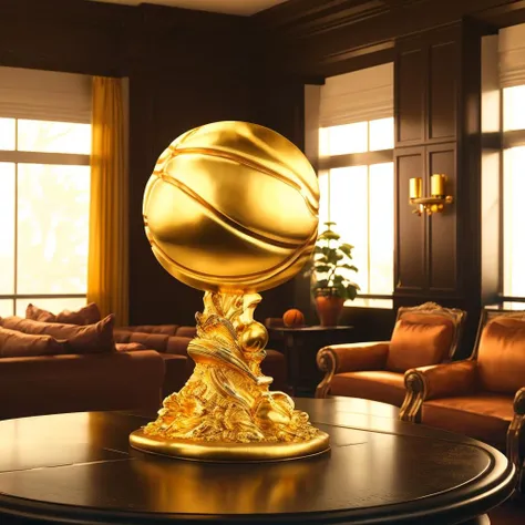 a (goldcarvingcd-basketball:1.2) on table, <lora:goldcarvingcd-000007:1.0>, high quality, masterpiece, realistic, photorealistic, long-focus, indoors, full body, living room, (no humans:1.2)