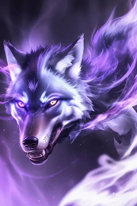 wolf esports player, multicolored smoke <lora:Smoke:0.8> purple background