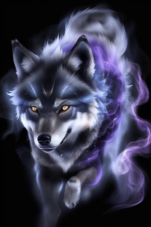 wolf from black smoke <lora:Smoke:0.8> blue|purple background