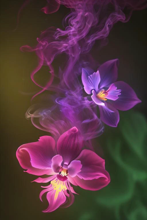 (purple|crimson smoke:1.4), Simon Stalenhag, fantasy, (orchids: 0.8), (intricate details, darkness) BREAK (bioluminescent flora:1.2), glowing_mushrooms, creative, inventive, ((glowing_gems, glowing_stones):1.2), unique, orchids BREAK ((highres, masterpiece:1.4, best quality:1.2), (ultra-detailed, 8k) <lora:Smoke:0.8>