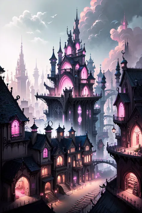 A city scape, PastelGothAI