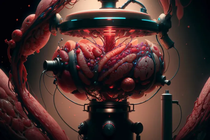 <lora:AnatomicTech-20:0.8>, AnatomicTech,glowing pulsing veins ,scifi, immersion blender, fruits