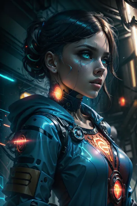 best quality, masterpiece, perfect face, beautiful and aesthetic:1.2, colorful, dynamic angle, highest detailed face deep shadows, dappled lighting, realistic, absurdres, intricate, <lora:more_details:.1>, <lora:epi_noiseoffset2:.8>, cinematic lighting female cyberpunk princess, dystopian tunnel background, nighttime BREAK short wavy black hair, tan skin, BREAK green left eye, cyber bionic right eye BREAK (simple Red cyber suit:1.4), small breasts, (yellow energy stripes:.8), red clothes, <lora:samus:.5>, (red zero suit:.7), data trail tattoo,
