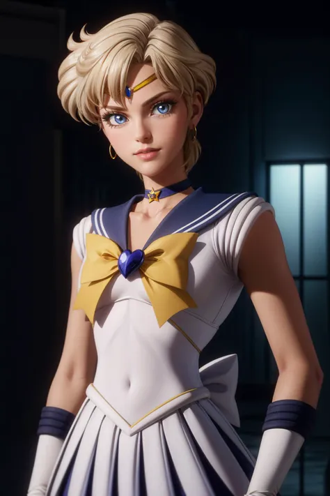 Style-EMCG, (masterpiece, best quality:1.2), highly detailed, unreal engine render, intricate, ultra hd, 8k uhd, dslr, film grain, F4, sharp focus, Fujifilm XT3, (rim lighting, low key:1.3), 1girl, solo, looking at viewer, upper body, dynamic pose, <lora:Kizuki - Sailor Moon - Sailor Uranus:1> sailor uranus, mature woman, small breasts, aqua eyes, blonde hair, sailor senshi uniform, sailor collar, chest bow, back bow, plead skirt, white elbow gloves, <lora:epi_noiseoffset2:1> <lora:add_detail:1> <lora:LowRA:0.5>