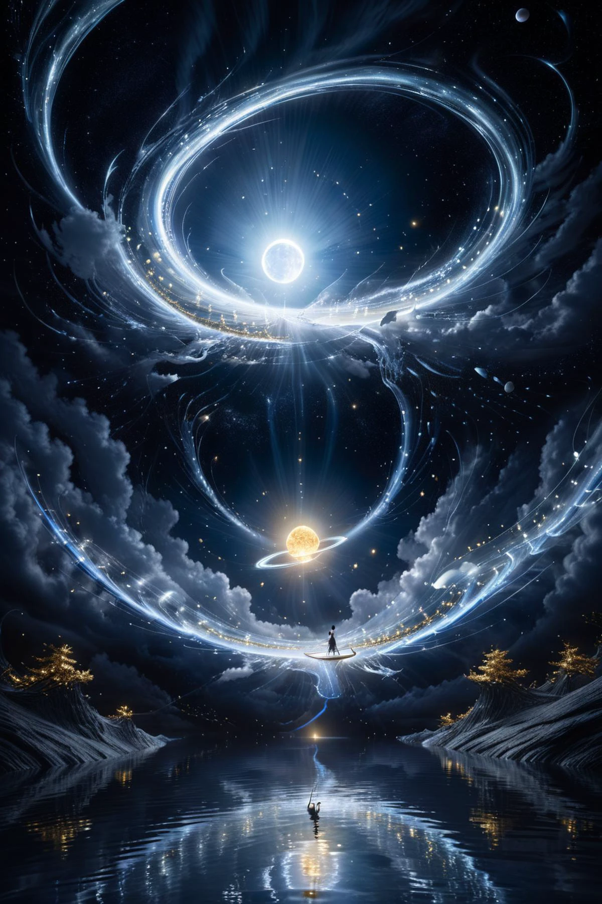 d3qck artstyle,<lora:d3qck_artstyle:0.65>,SDS_Particle_Flow,<lora:SDS_Particle_Flow:0.5>,
(masterpiece:1.2),best quality,
A long river crossed the sky,and many large stars fell and rotated here. The scene was indescribable and strange. In addition,the phenomenon of flying immortals was even more amazing,