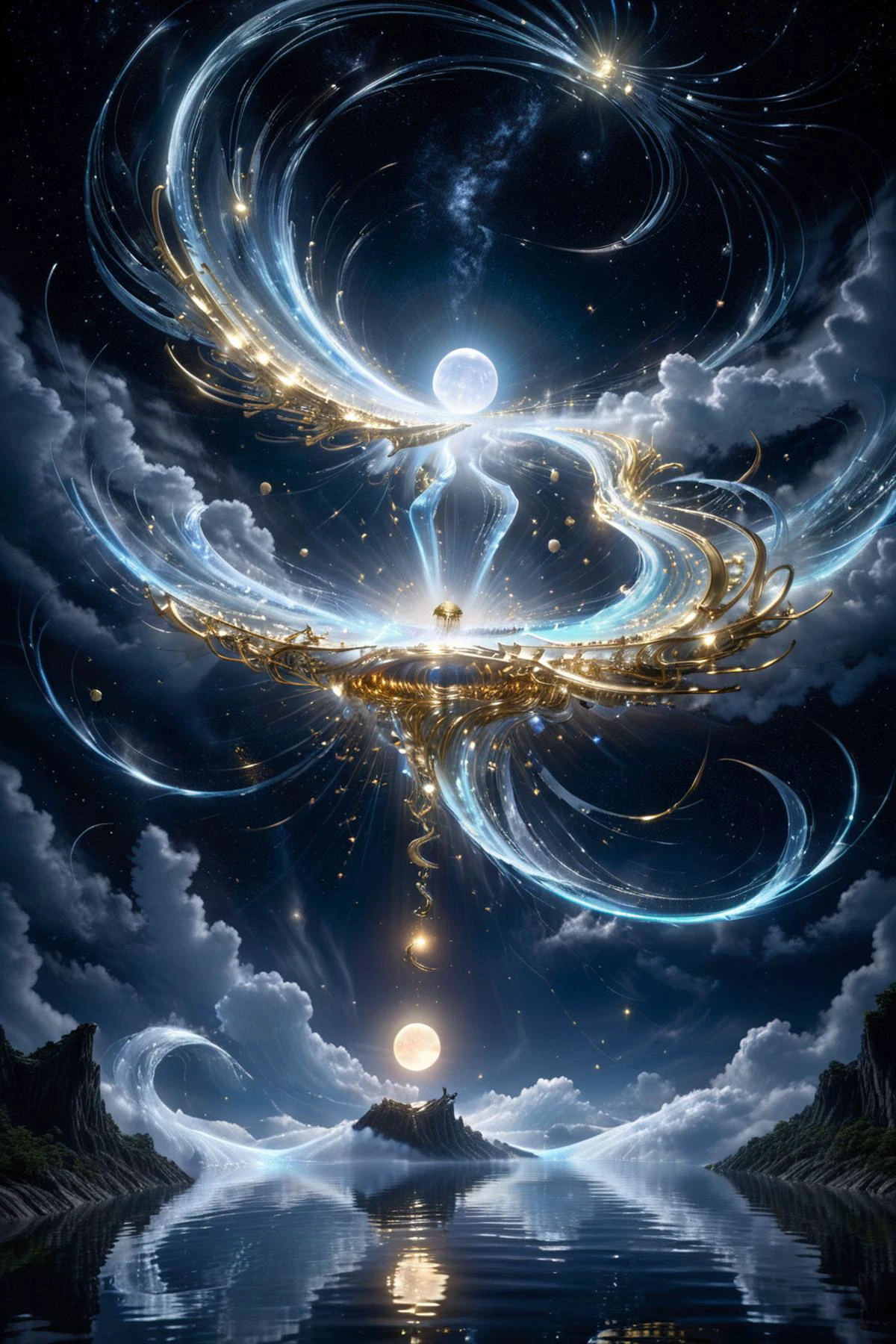 d3qck artstyle,<lora:d3qck_artstyle:0.65>,SDS_Particle_Flow,<lora:SDS_Particle_Flow:0.5>,
(masterpiece:1.2),best quality,
A long river crossed the sky,and many large stars fell and rotated here. The scene was indescribable and strange. In addition,the phenomenon of flying immortals was even more amazing,
