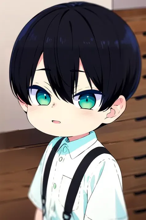 (best quality:1.1), (masterpiece:1.4), , 1boy, solo, male focus, looking at viewer, upper body, , anime coloring, , <lora:gakuto_yuzuki:1>, gakuto_yuzuki, black hair, green eyes, short hair, child, , ,