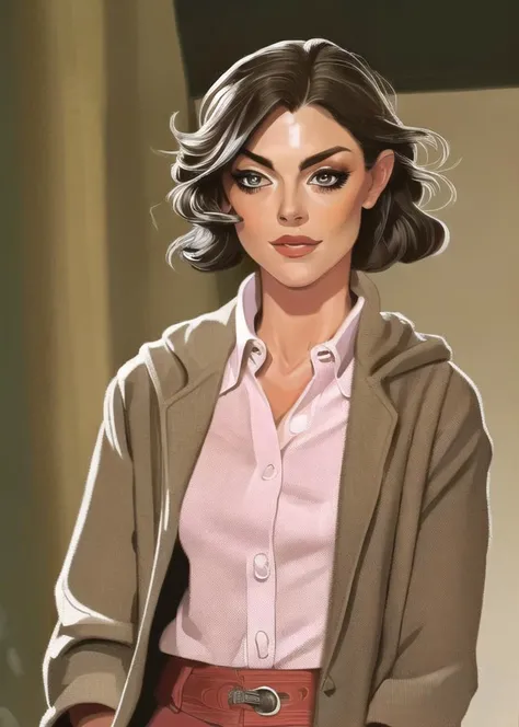 detailed portrait of chef [Mila Kunis|Sarah Hyland] at work, detailed uniform with matching hat, masterpiece, detailed face, pretty eyes, art by card-style