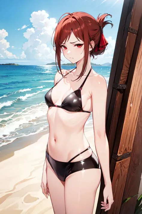 realisitic、top-quality、女の子 1 人、Red-haired、Natural eye color、Shy face、maikurobikini、beautiful boob 、swimming pools、Particles of light、profetional lighting、llight rays、wall-paper、