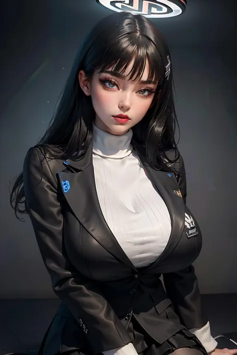 simple background (in women's police uniform and police cap: 1.4), good hand, 4k, high resolution, masterpiece, best quality, head: 1.3, ((Hasselblad photo)), finely detailed skin, clear focus, (cinematic lighting), soft lighting, dynamic angle, [:(detailed face: 1.2):0.2], belly gaze, huge breasts, breasts, (((inside the mansion))),(bare tits:1.4), 1girl, jewelry, earrings, orange_sky, solo, mole, long_hair,   mole_under_eye, upper_body, grey_eyes, looking_at_viewer, black hair, fashion (head tilt: 1.4), plain background, red background,