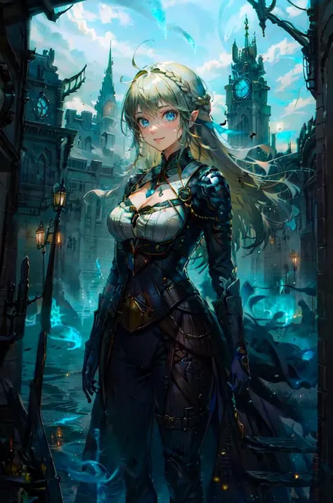 <lora:Shadow Isles:0.8> Shadow Isles,, ultra detailed, masterpiece, best quality, aesthetic, detailed,, solo, soft smile, light smile,
1girl, blue eyes, very long hair, blonde hair, long blonde hair, french braid, bangs, medium breasts,