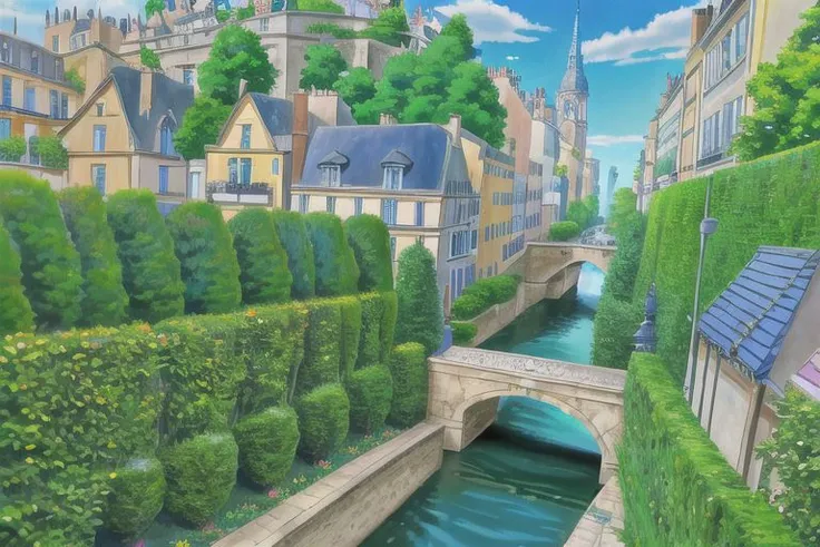 (Best quality, absurdres, high quality, high detail, 8k), (anime screencap), (no humans), Pokemovies, amazingarchitecture,
A small backstreet on a hill in Paris, with an entrance to the subway and a police box on it.