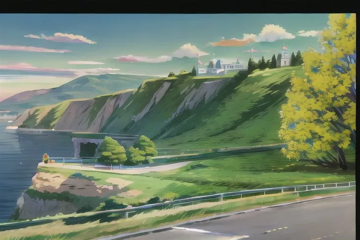 (Best quality, absurdres, high quality, high detail, 8k), (anime screencap), (no humans), Pokemovies,
scenicroad, coastline, hills, cliffs