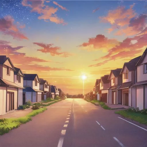 sky, fly, speed, day sky, sparkles, sun, one house, road, sunset, store,