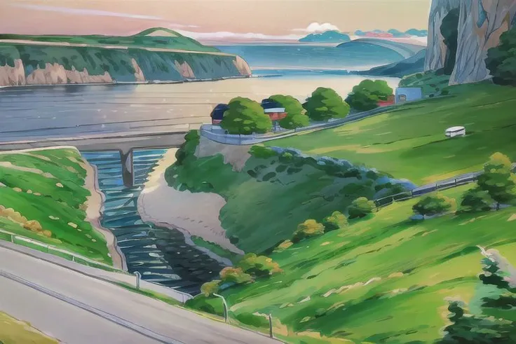 (Best quality, absurdres, high quality, high detail, 8k), (anime screencap), (no humans), Pokemovies,
scenicroad, coastline, hills, cliffs