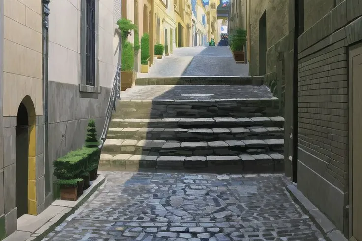 (Best quality, absurdres, high quality, high detail, 8k), (anime screencap), (no humans), Pokemovies
nighttime, an alleyway that turns into a flight of stairs beside an old stone cathedral in a European city