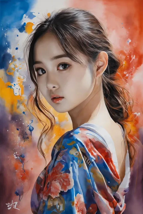 Colorful, multiple colors, intricate detail, splash screen, photorealistic, intricately detailed fluid gouache painting, calligraphy, acrylic, watercolor art,
masterpiece, best quality, 1girl, <lora:kwFemale_Beta40-SDXL_v1:1>, chinese