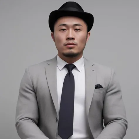 asian, <lora:dogking:0.35>, Suave mobster. Dark, sharply tailored suit. Crisp white shirt. Tie that echoes power. Half-hidden face under a classic fedora hat. Piercing eyes that speak volumes. Vintage cigar in hand. Mysterious smoke. Dimly lit room reminiscent of an underground speakeasy. Rows of liquor bottles in the background. Rich wooden decor. Vintage feel. Palpable tension. Cool, unshakeable demeanor