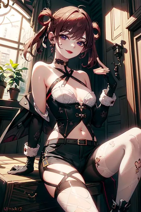 Arima Kana, (Red eyes:1.5), Bob Hair,smile,Redhead,Small breasts,(Bunny girl:1.5),(Black Playboy Bunny:1.0),Bunny ears headband,Fishnet tights,Stiletto heels,sitting cross-legged on a chair,whole bodyがイラストに入るように
break looking at viewer,whole body,
break indoors, stage,
break (masterpiece:1.2), Highest quality, High resolution, unity 8k wallpaper, (shape:0.8), (Beautiful and beautiful eyes:1.6), Highly detailed face, Perfect lighting, Extremely detailed CG, (Perfect hands, Perfect Anatomy),