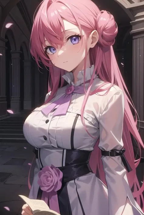 euphemia, <lora:euphemiatest:1>, 
euphemia li britannia, doughnut hair bun, hair bun, hair flower, hair ornament, long hair, pink hair, (purple eyes:1.1), (medium breast:1.2),
BREAK bow,  dress, frills, lace, ribbon,
BREAK looking at viewer,
BREAK outdoors, park,
BREAK <lora:GoodHands-vanilla:1>, (masterpiece:1.2), best quality, high resolution, unity 8k wallpaper, (illustration:0.8), (beautiful detailed eyes:1.6), extremely detailed face, perfect lighting, extremely detailed CG, (perfect hands, perfect anatomy),